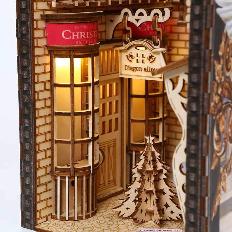 Handmade DIY Cottage Bookstand Set Creative 3D Stereo Model Decoration PVC Wooden Doll House Assembly for Birthday Gift