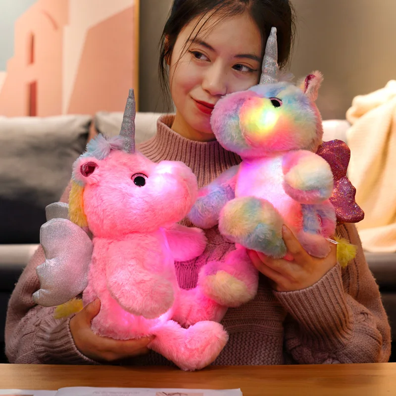 Hot Sell Creative Light Up LED Colorful Glowing 30cm unicorn Stuffed Animal Plush Toy Christmas Gift