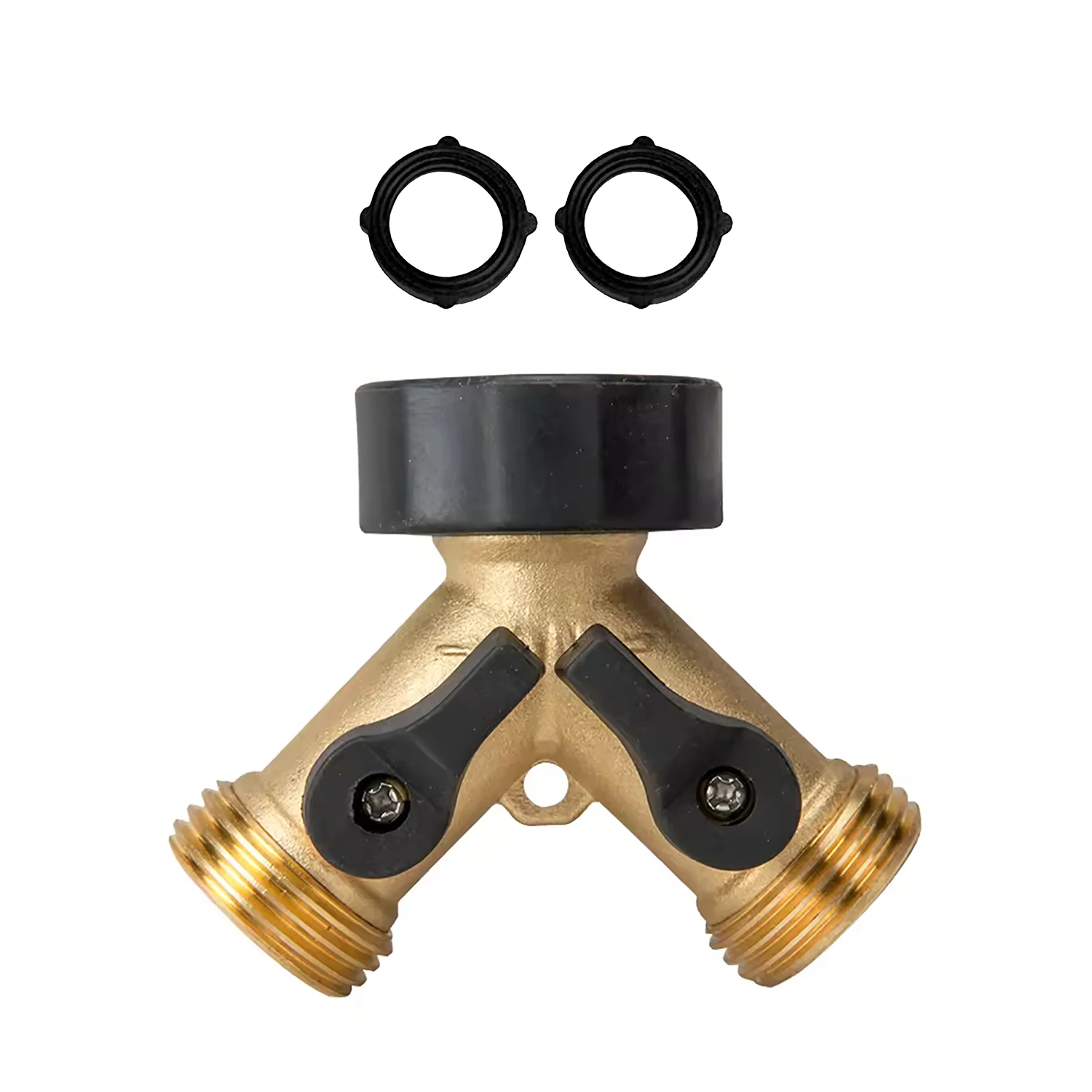 2 WayY Shaped Shutoff Splitter And Tap Garden Hose Splitter Brass Dual-Outlet Garden Hose Y  Adapter with 2 Extra Rubber Washers