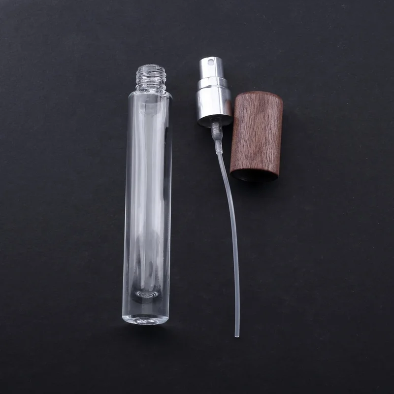 Thick Bottom Vintage 10ml Mini Round Clear Refillable Perfume Bottles 10ml Quality Sample Glass Perfume Decants with Wood Cap
