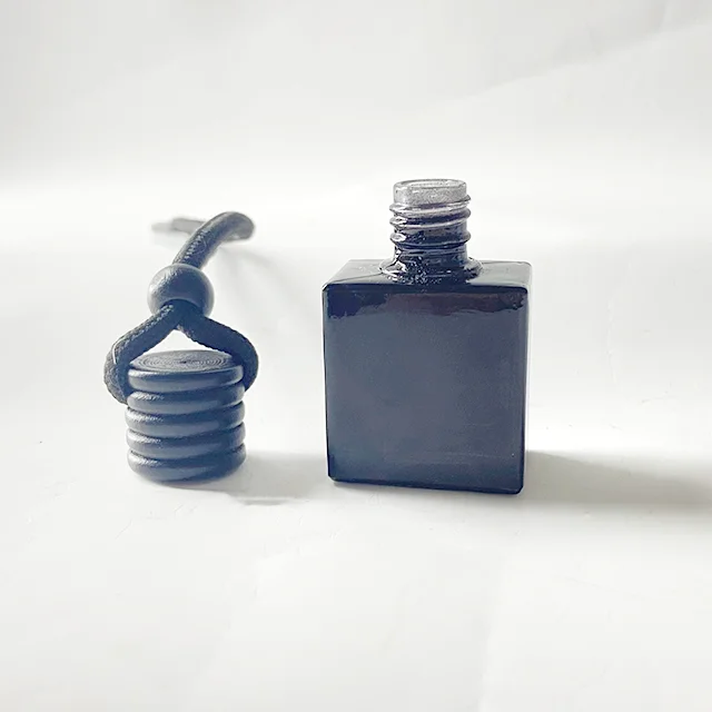 Hot Sale Hanging Bottle 8ml 10ml 15ml Black Flat Square Shape Glass Diffuser Bottle Car Perfume Bottles