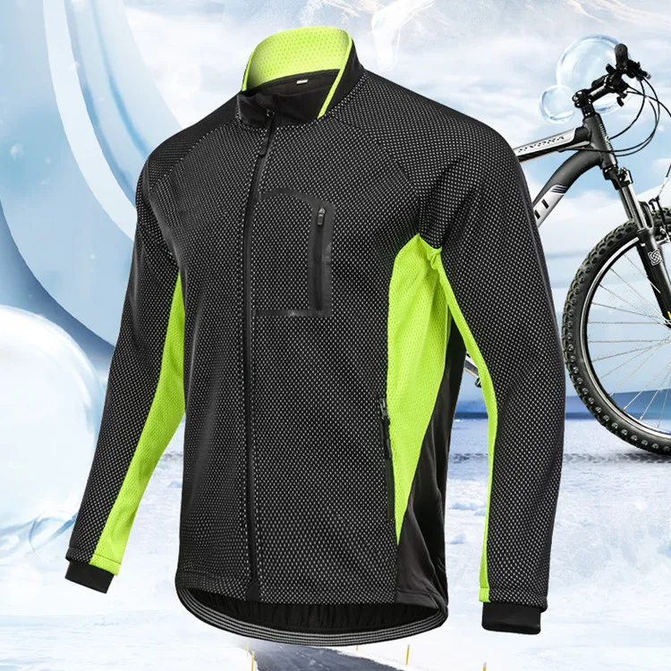 Outdoor Men Full Zipper Breathable Winter Cycling Jacket With Pockets  Fleece Thermal Warm Bicycle Jersey Windproof Cycling Jack