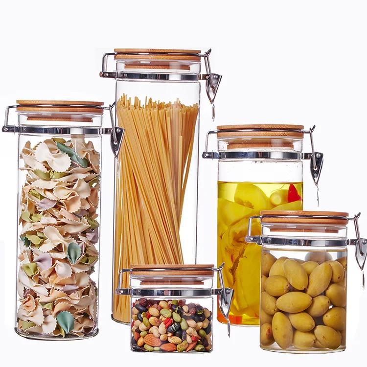 Cangzhou cylindrical sealed borosilicate glass spice  jar with bamboo clamp lid