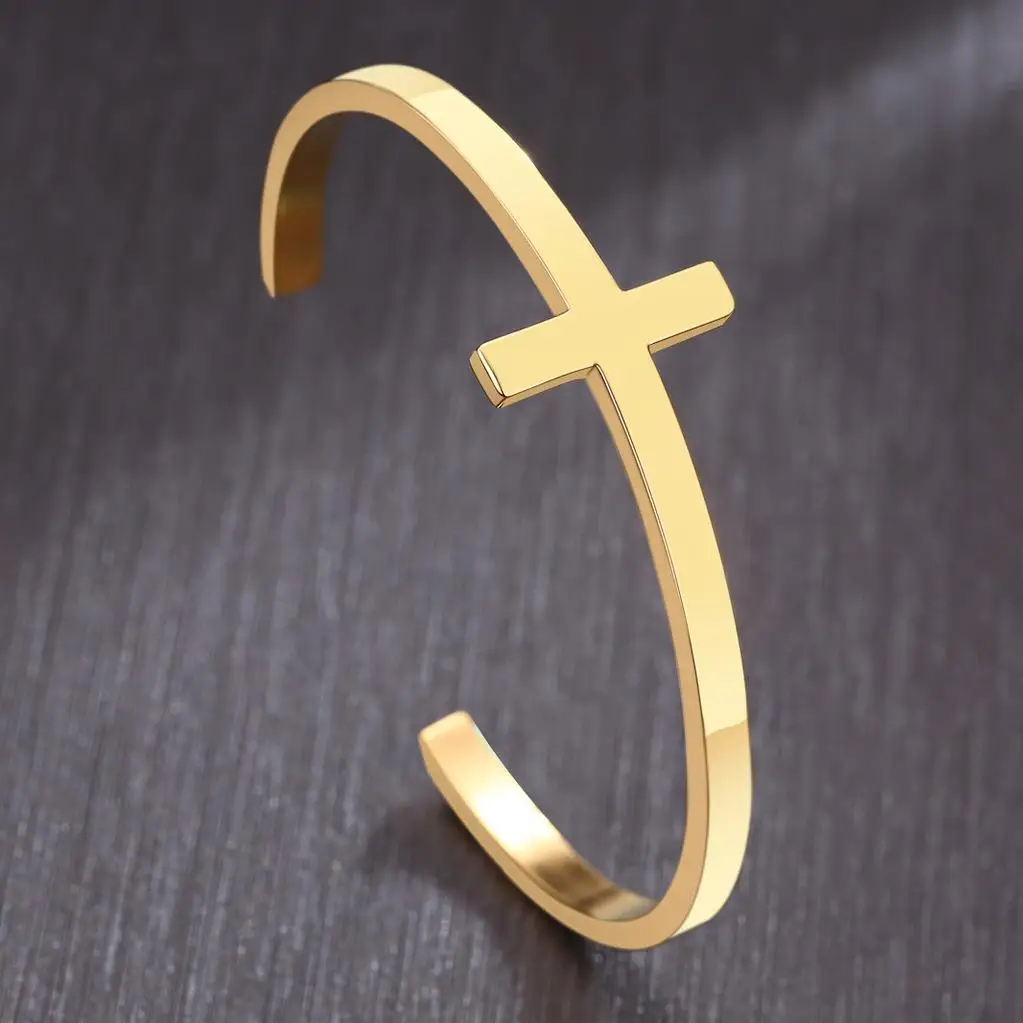 ORDRM bransoletka inspirational  women dongguan custom engraved phrase cross religion inspire jewelry cuff bangle