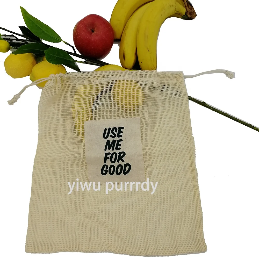 Sopurrrdy simple ecology washable and reusable grocery cotton mesh produce bag for vegetable and fruit