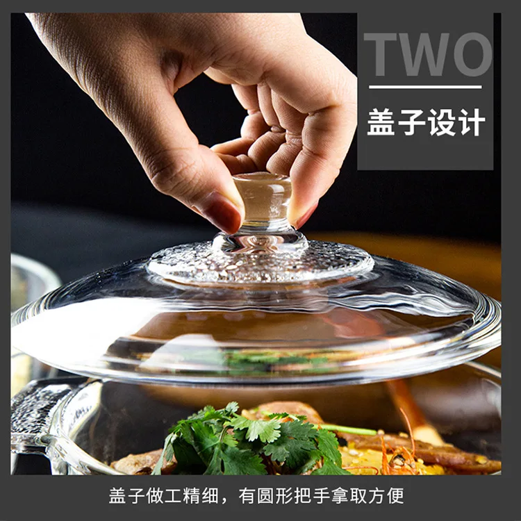 Large Glass Bowl Household Heat-Resistant Eamo Noodle with Lid Salah Crystal Castle Double Ear Soup Pot