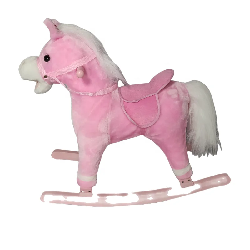 Customized color cute stuffed animal birthday gift wooden rocking horse plush toy for kids