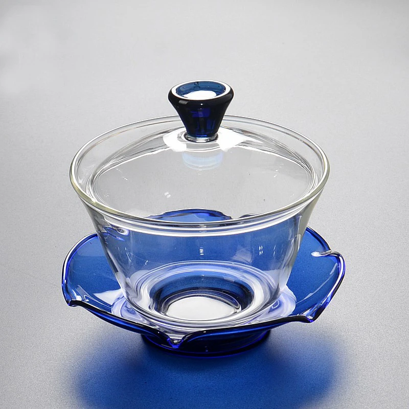 
150ml Transparent blue green yellow Glass Gaiwan Teapot 