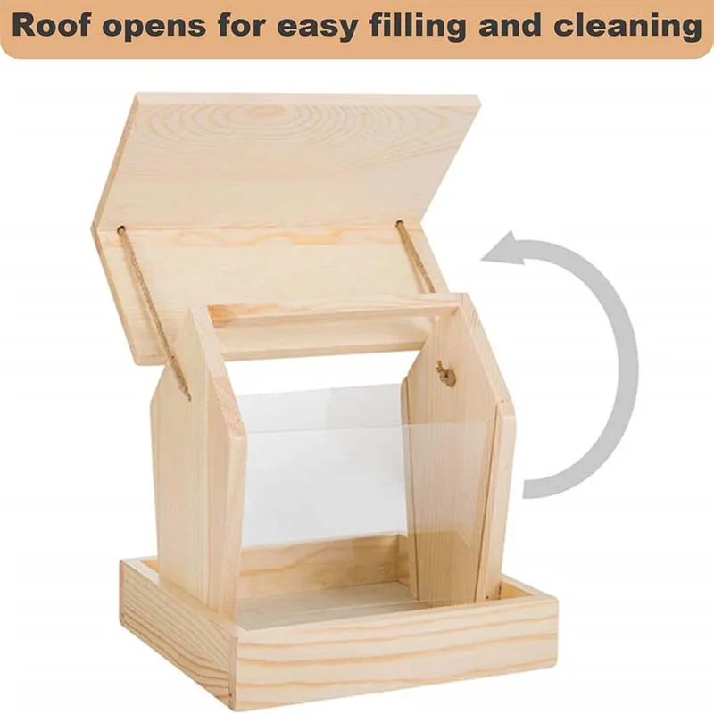pet furniture Wooden Bird Feeders for Outdoors Visible Bluebird Feeder with Roof Open bird House Style Hanging Bird Feeder