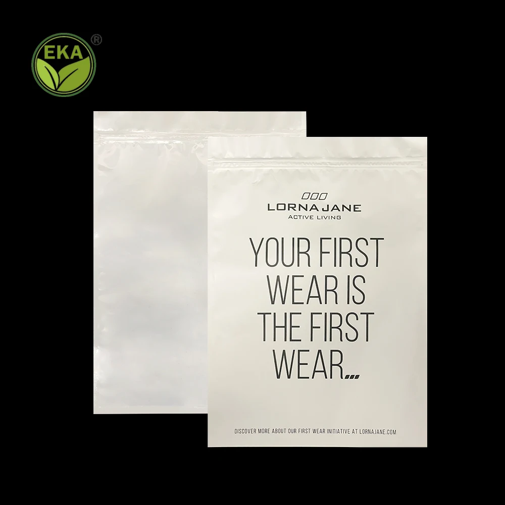 Eco Biodegradable Disposable Grip Seal T-Shirt Sleeve Skirt Underwear Clear Clothing Packaging White Kraft Paper Plastic Bag