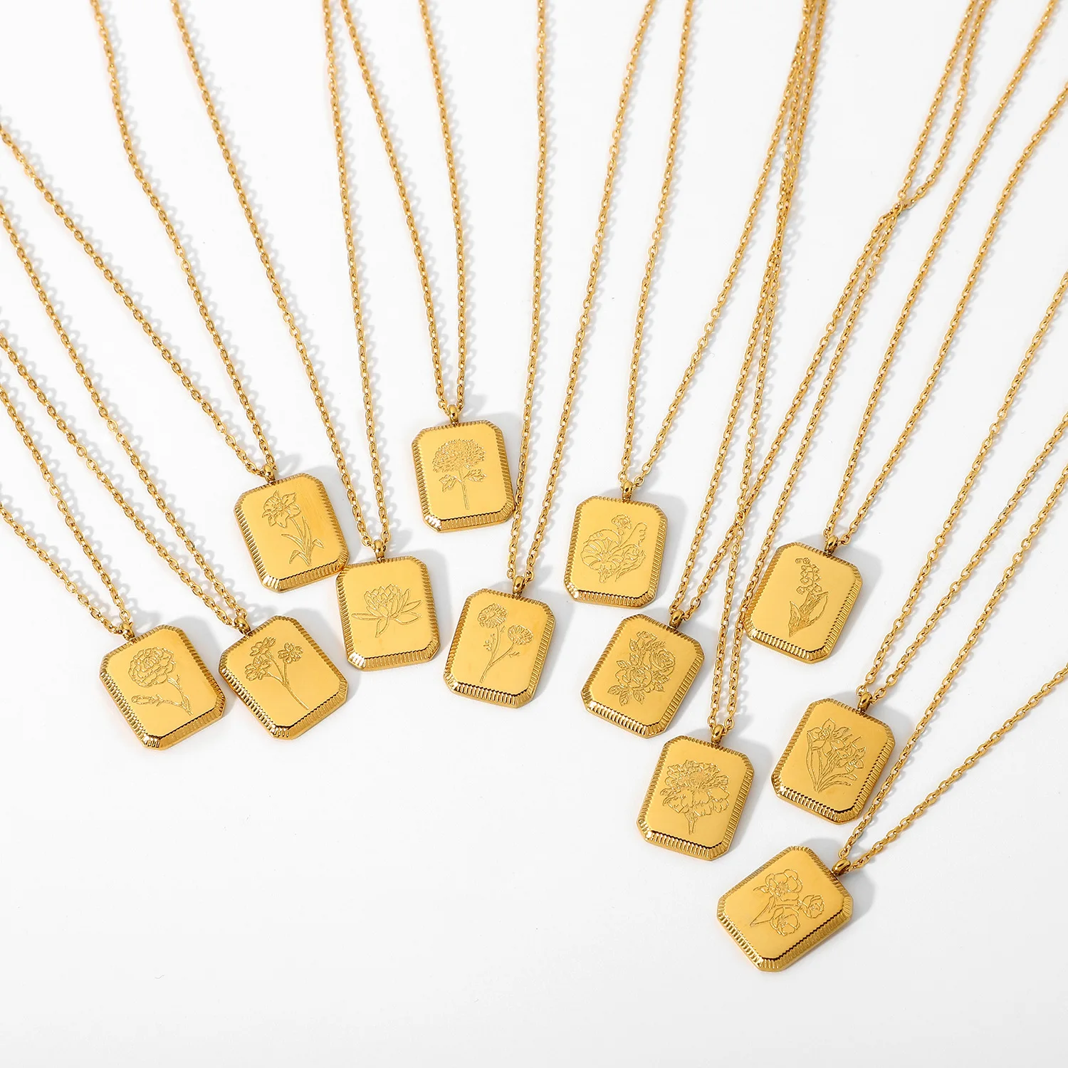 Оптовая продажа выгравированы цветок рождения Подвеска знак под заказ 18k золотые 12 месяц цветочное колье ожерелье для