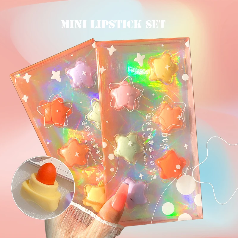 Private Label  Cute Star Mini  Lipstick Set Gift Velvet Matte Color Portable Lip Make Up Set Vendor
