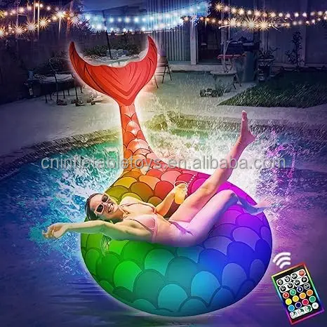 Factory Custom PVC Inflatable Swimming Ring LED Luminous Mermaid Tail Float for Adult Beach Bachelorette Party Summer Pool