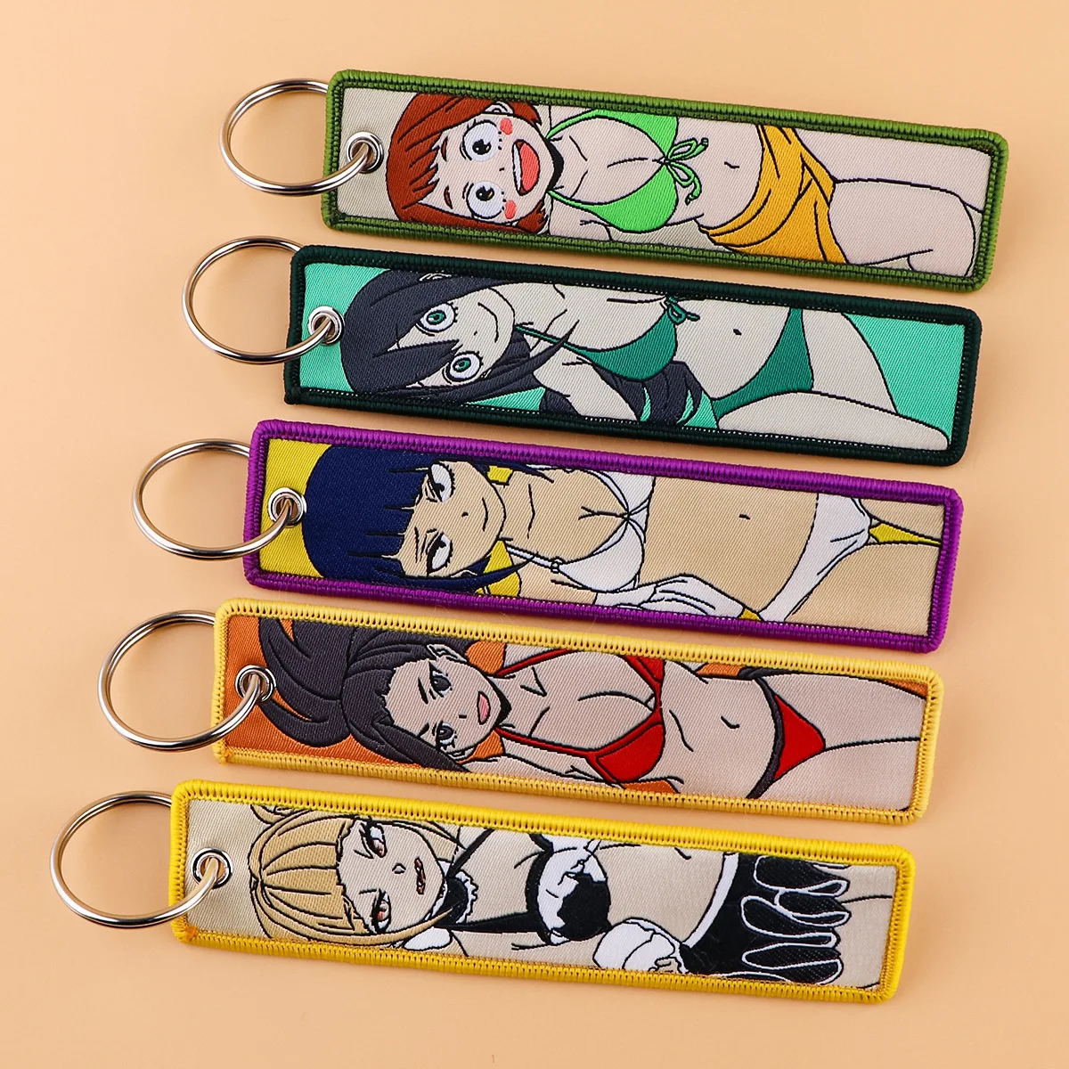 Bikini for girls Factory Price Woven Japanese Cartoon Anime Peripheral Embroidery Key Rings Embroidered Fabric Keychain Jet Tag