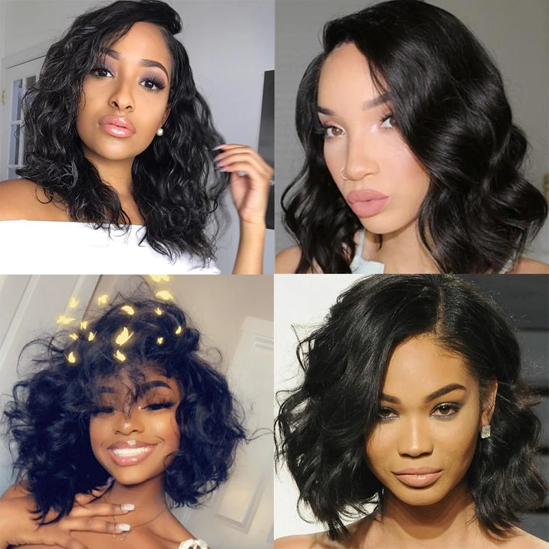 
XBL Drop Shipping Remy Human Hair Lace Front Wig Pre Plucked Short Bob Wig with baby hair 8-14 inch Natural Black 