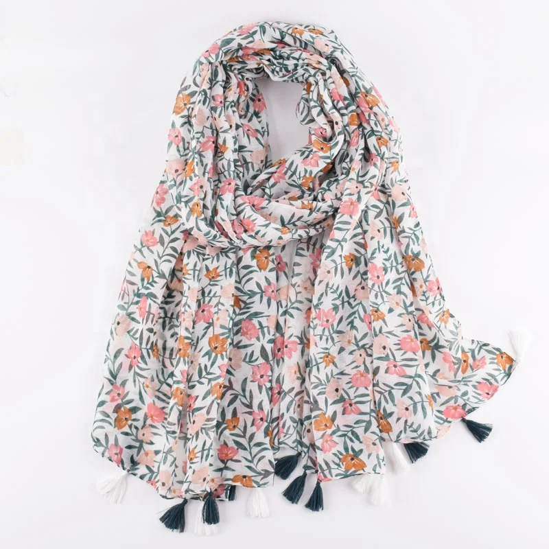 Wholesale Mini Flower Printed Girls Fashion Viscose Printed Yiwu Zhejiang Scarf Winter Scarves Shawls And Head Wrap