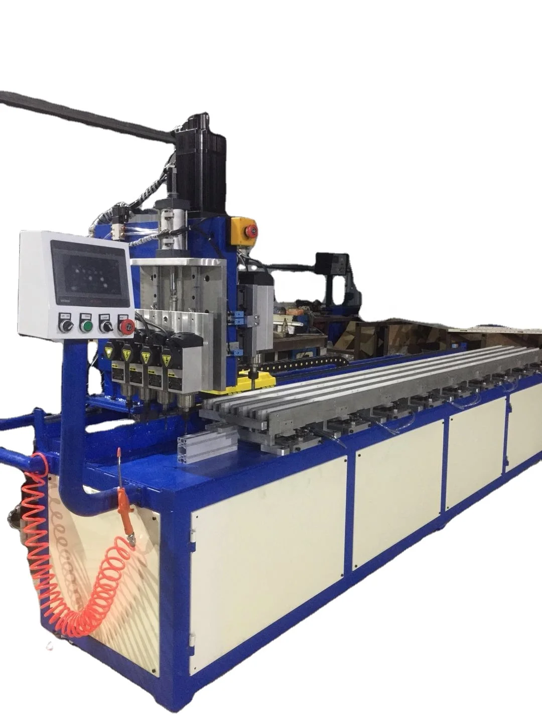Auto  multiple spindles  horizontal   drill   boring machine  for wooden PVC shutters stiles