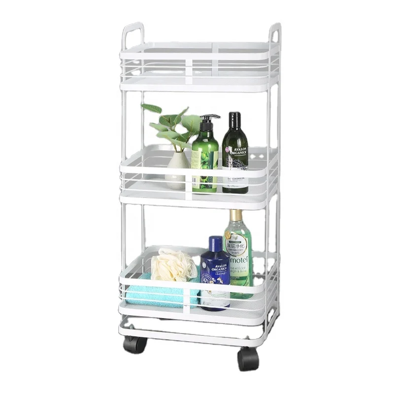3 Tier Rectangular Storage Holder Rack Moving Movable Tableware Fruit Storage Frame Shelf Tower Trolley Cart