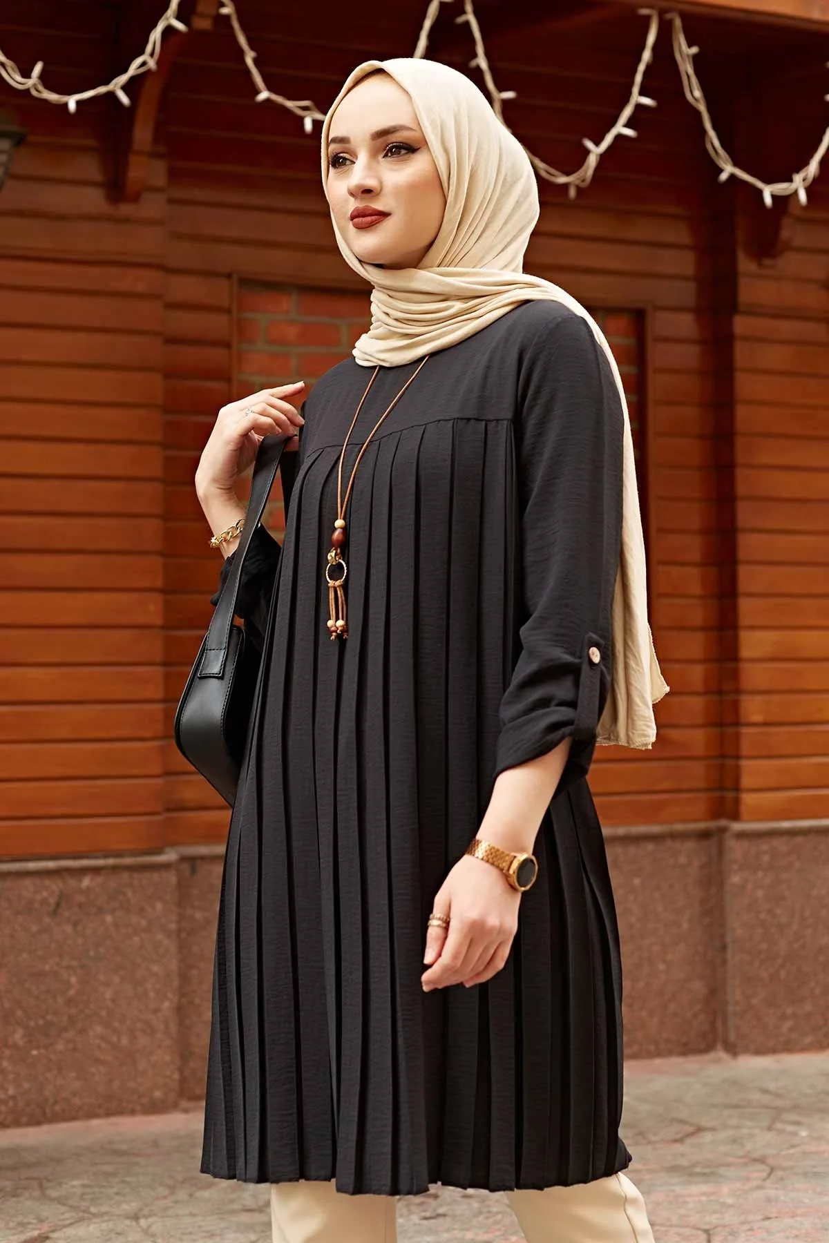 Pleated Tunic Gray Women Long Sleeve Muslim Tops Women Abaya Dubai Vintage Blouse Plaid Spring Autumn Warm Shirt Clothes Ladies