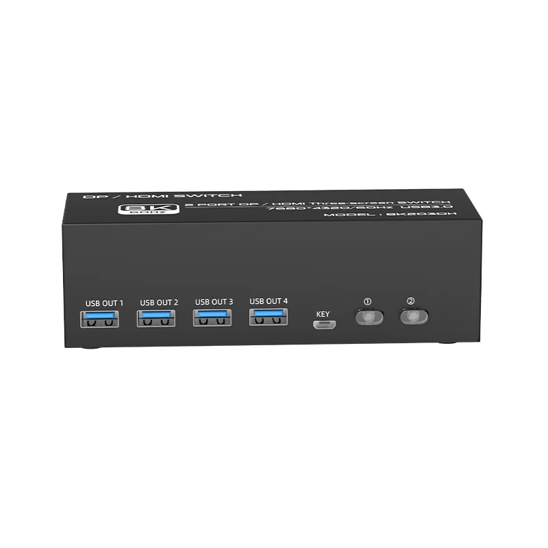 FJ-8K203DH FJGEAR 8K 2 Port DP/HDMI Three screen KVM Switcher support USB3.0version 7680*4320/60Hz resolution DP/HDMI KVM switch