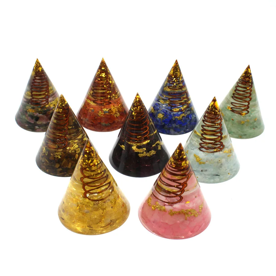 Wholesale creative resin Orgen energy tower natural crystal stone artificial conical tool pyramid pendant home crystal craft