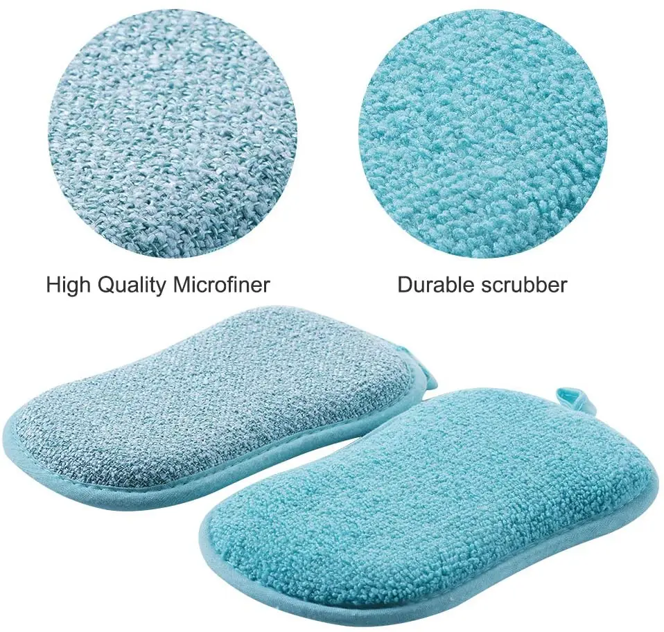 BONNO Durable Scrub Scouring Sponge Non-Scratch Microfiber Sponge Along with Heavy Duty Scouring Power Cleaning of Dishes