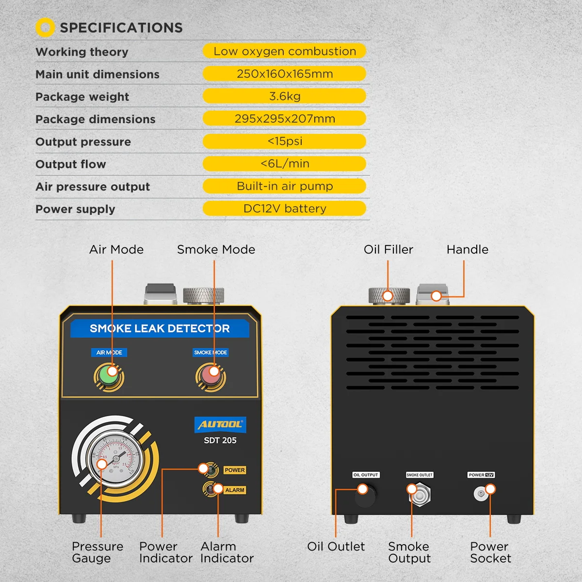 AUTOOL SDT205 EVAP Smoke Machine Automotive Vacuum Diagnostic  Analyzer Engine gas Pipe Leak Detector