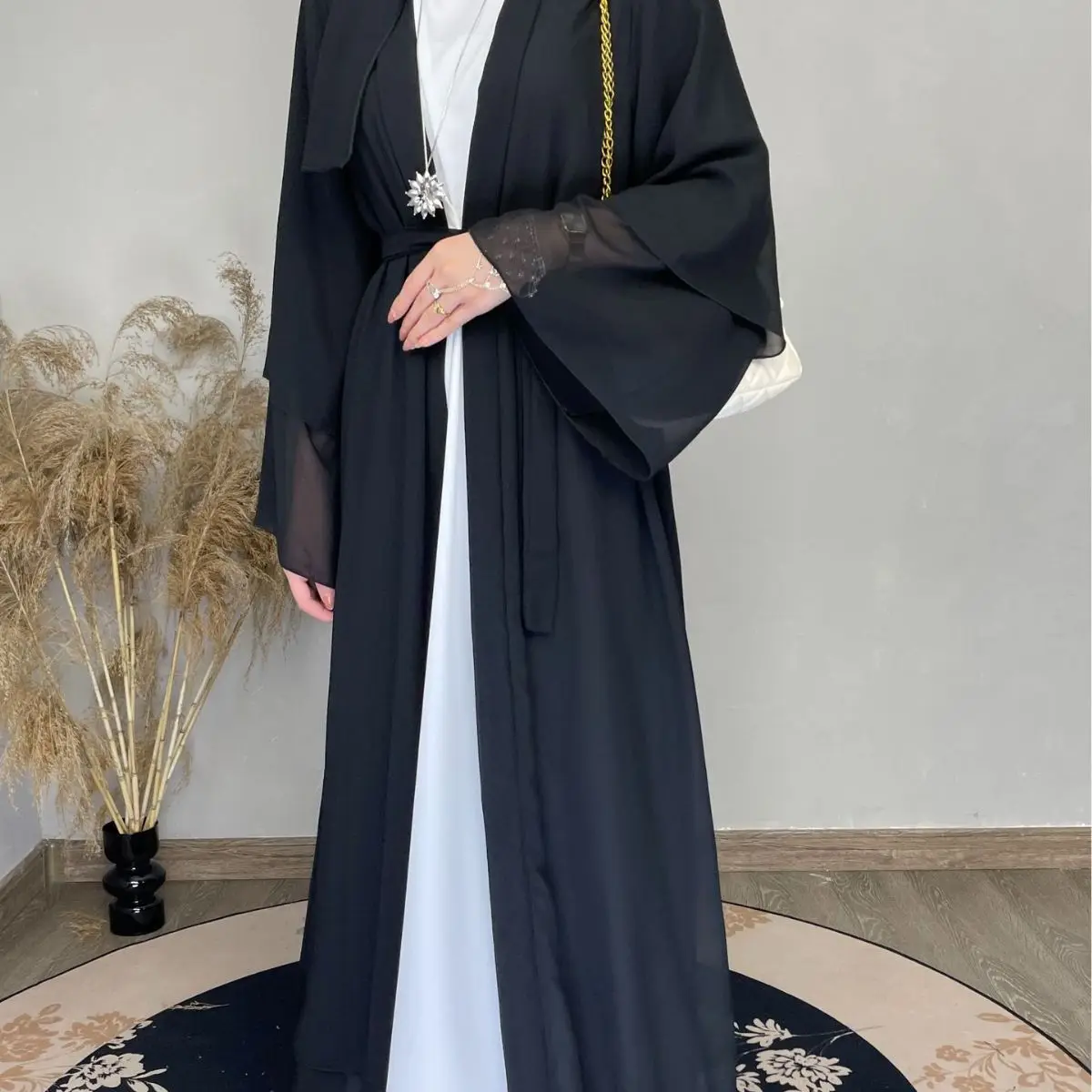Wholesale Turkiye Elegant Kimono Islamic Clothing Women Muslim Cardigan Chiffon Modern Muslim Robe Dubai Abaya