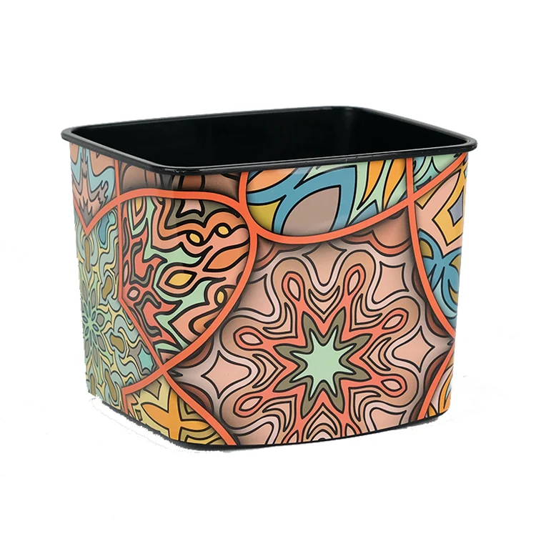customized teardrop-shaped  plastic trash can In-mold label in furniture application IML garbage bin Silver metallic film