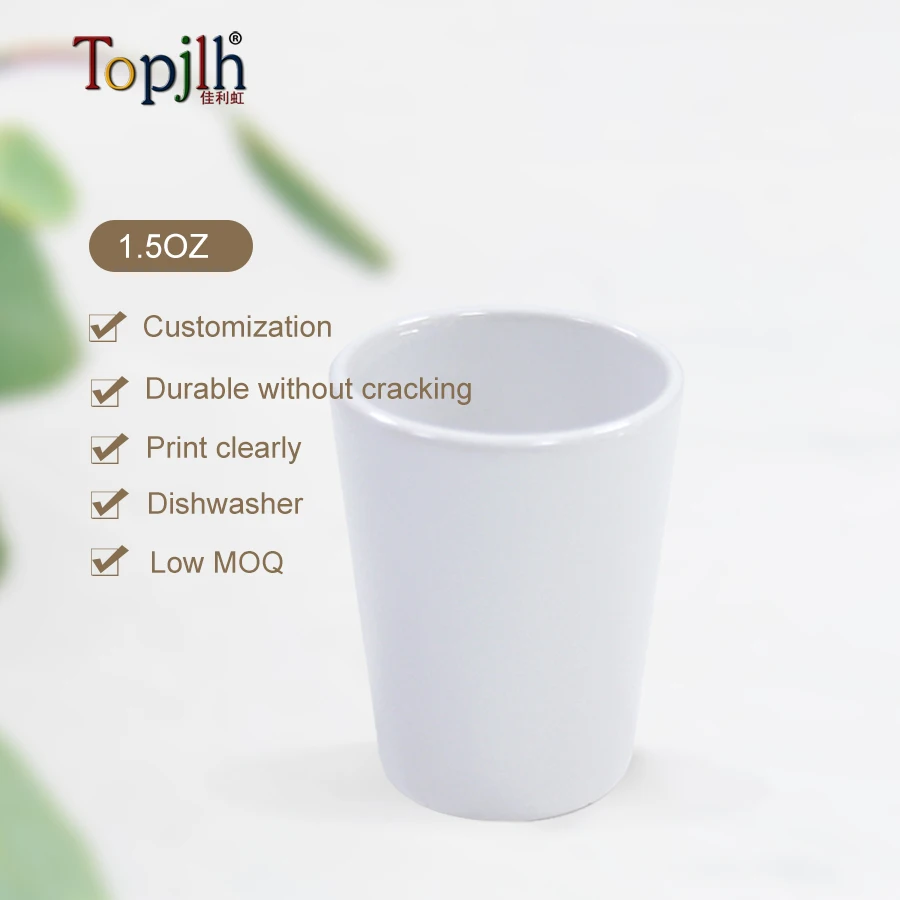 Topjlh high quality Custom dye Sublimation Coating Decal Printed 1.5oz Ceramic White Blank Shot Glasses for liquor