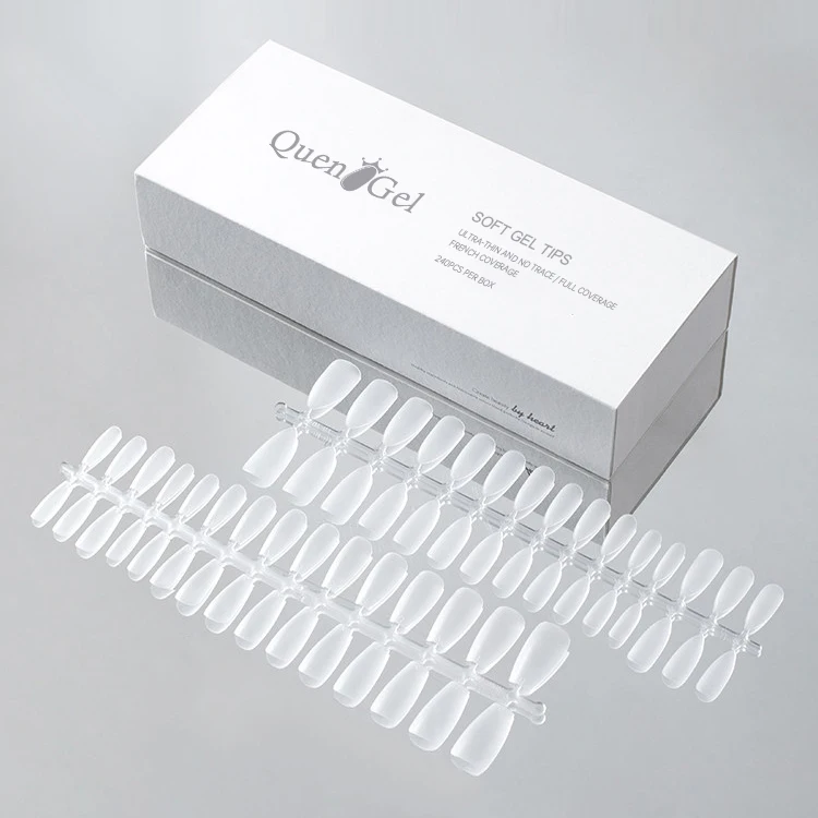 Quengel Artificial fingernails boxed frosted medium oval gel nail extension full cover gel x press on nail tips