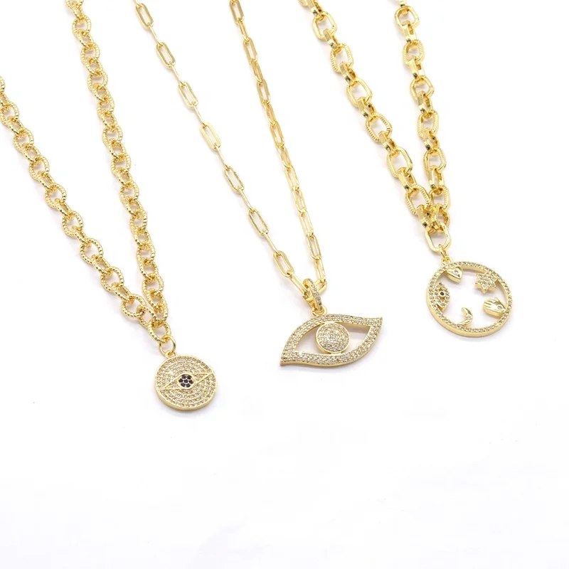 
Gold Plated Stainless Steel 18k gold chain lucky evils eyes jewelry necklace 