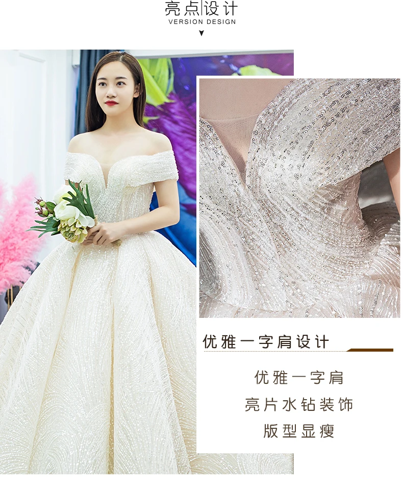 Guangzhou Auyan 2024 Long Train Wedding Dress Long Sleeve Mid-waist Fishtail White Shoulder Lace Evening Gown