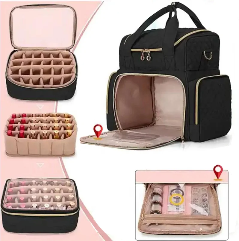 Double Layer Nail Bag Backpack Nail Organizer Carrying case Polish Storage Bag Nail Tech Bag with Holds 56 Bottles