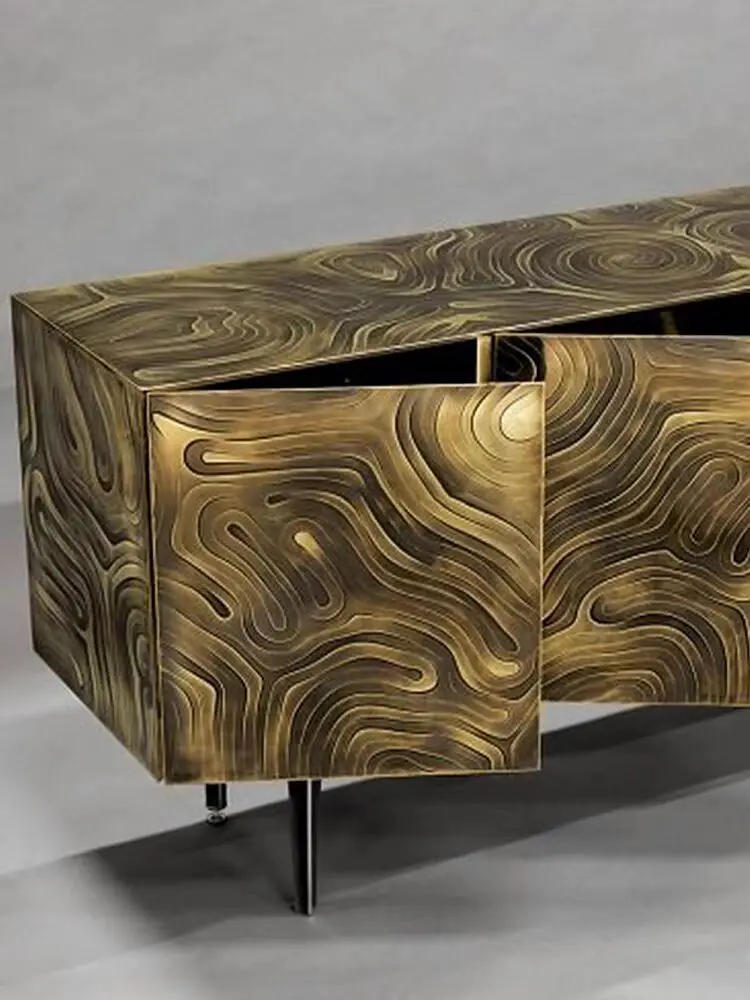 Vintage side cabinet modern simple art solid wood carving villa living room decorative cabinet advanced sense locker
