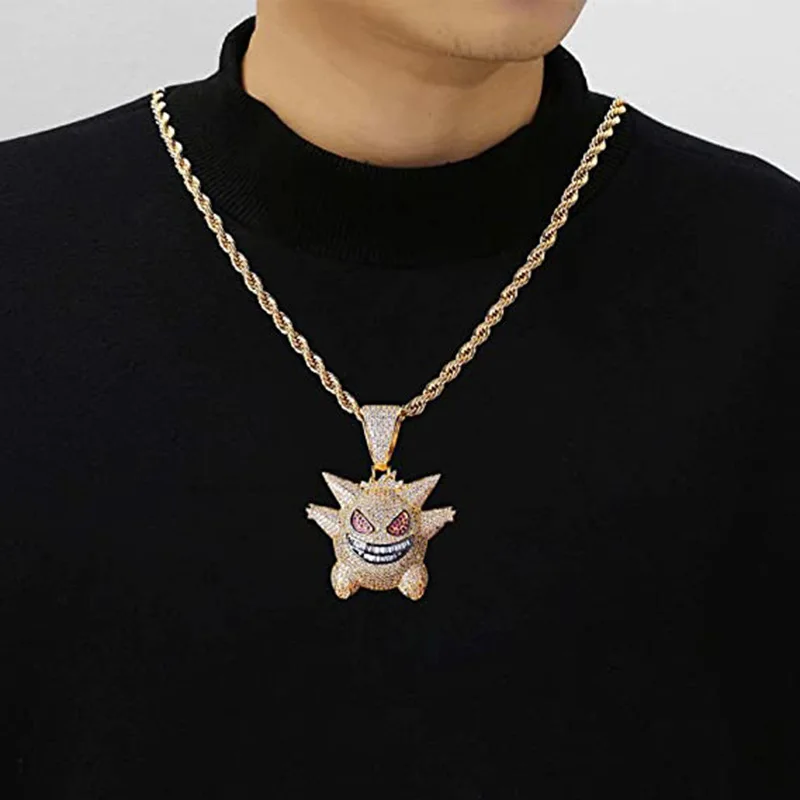 Big Gengar Evil Elf Hip Hop Man Zircon Pendant Iced Out Necklaces for Women Wholesale