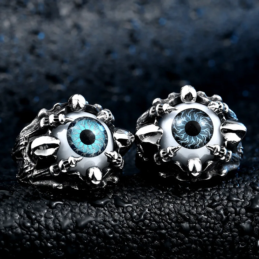 Hip hop Punk Vintage Stainless Steel Evil Big Eye Biker Men Rings For Men