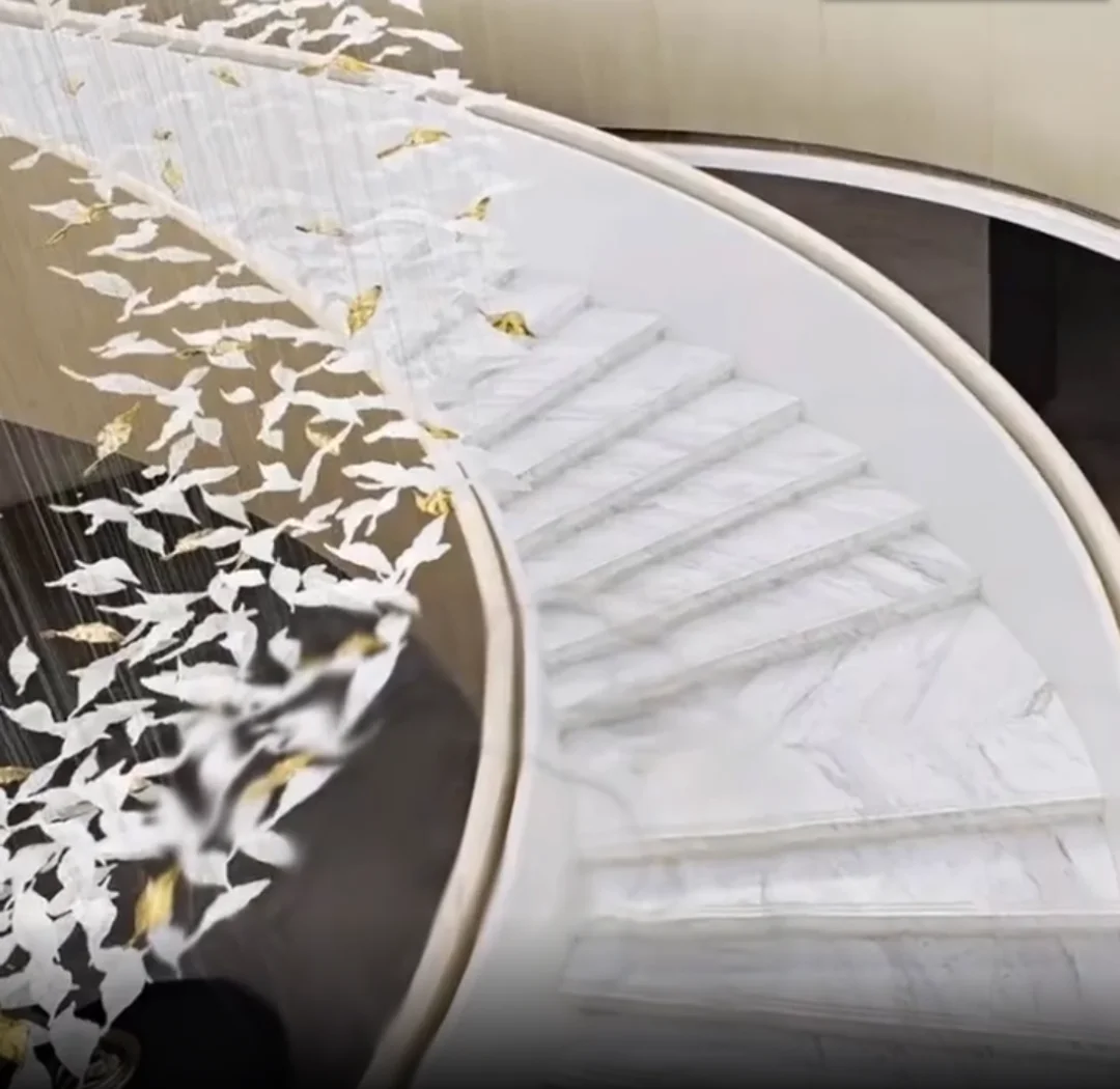  Hot Sale White and Gold Glass Leaf Chandelier Staircase Ceiling Lamps Crystal Led