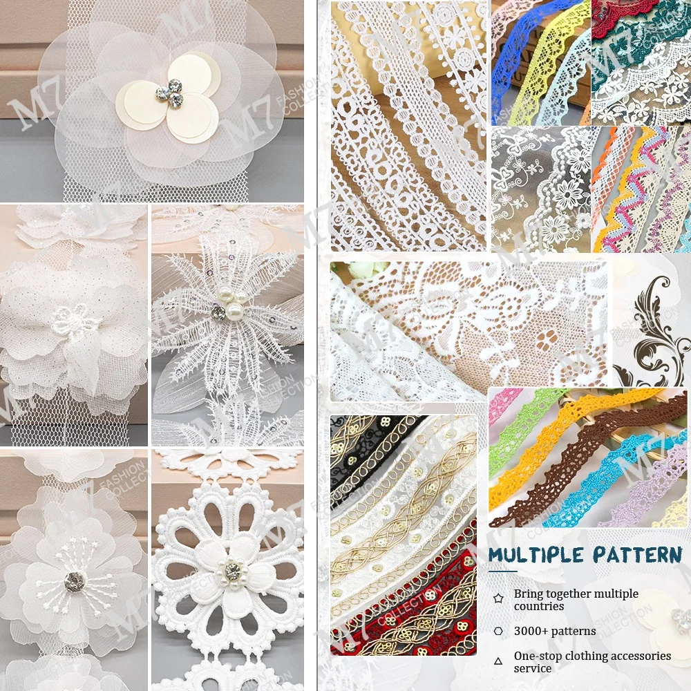 New wholesale white decoration organza flower tulle french guipure lace cord embroidery lace trim for bridal wedding