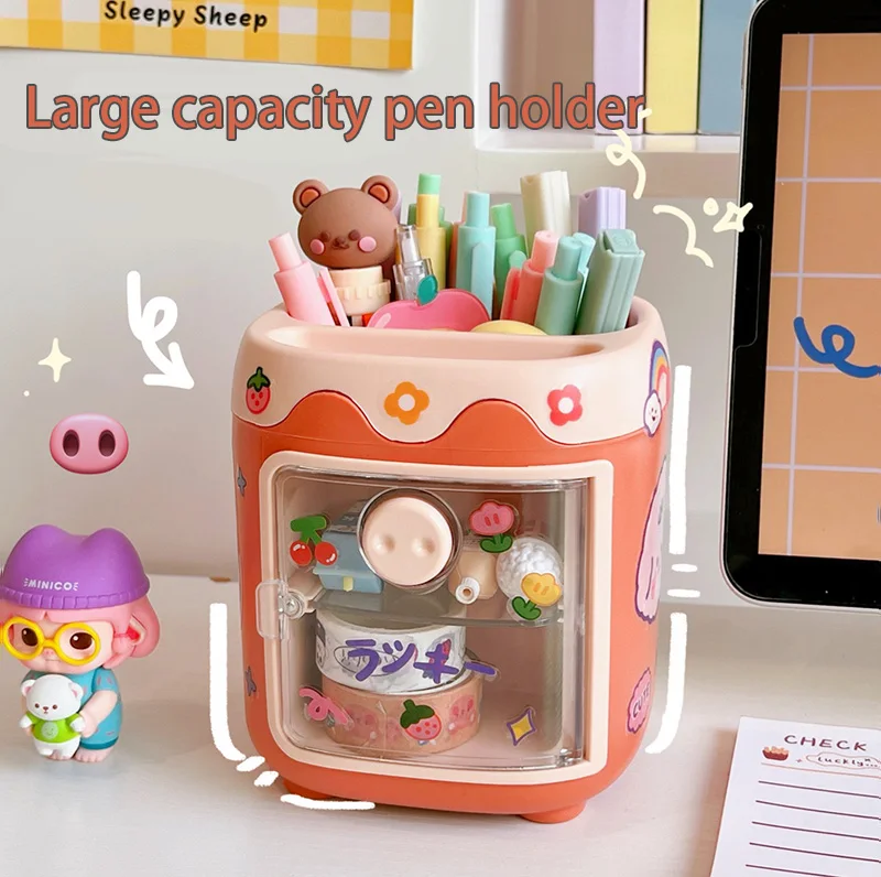 Spot New Products Cartoon Office Table Plastic Pen Holder Student Office Stationery Pig Nose Drawer Desk Organizer Pen Holder