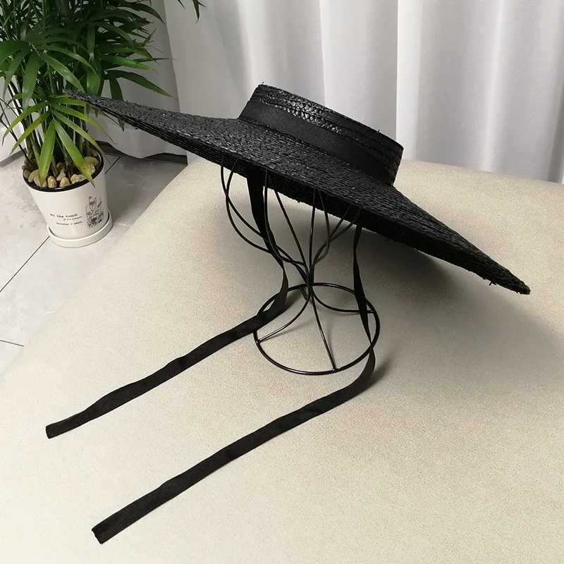 European and American style Hand-woven flat-top Wheat straw hat large brim fashionable shallow beach hat