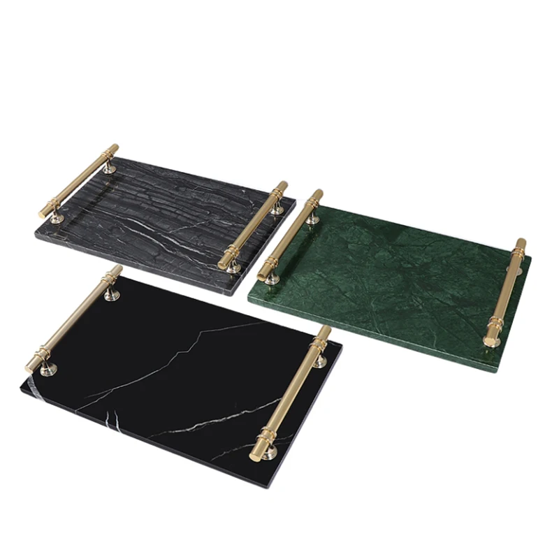 stonekocc Natural White Onyx Green Marble Tray with Gold Handle Home Decoration Luxury Nordic Ins Storage Serving tray Supplies