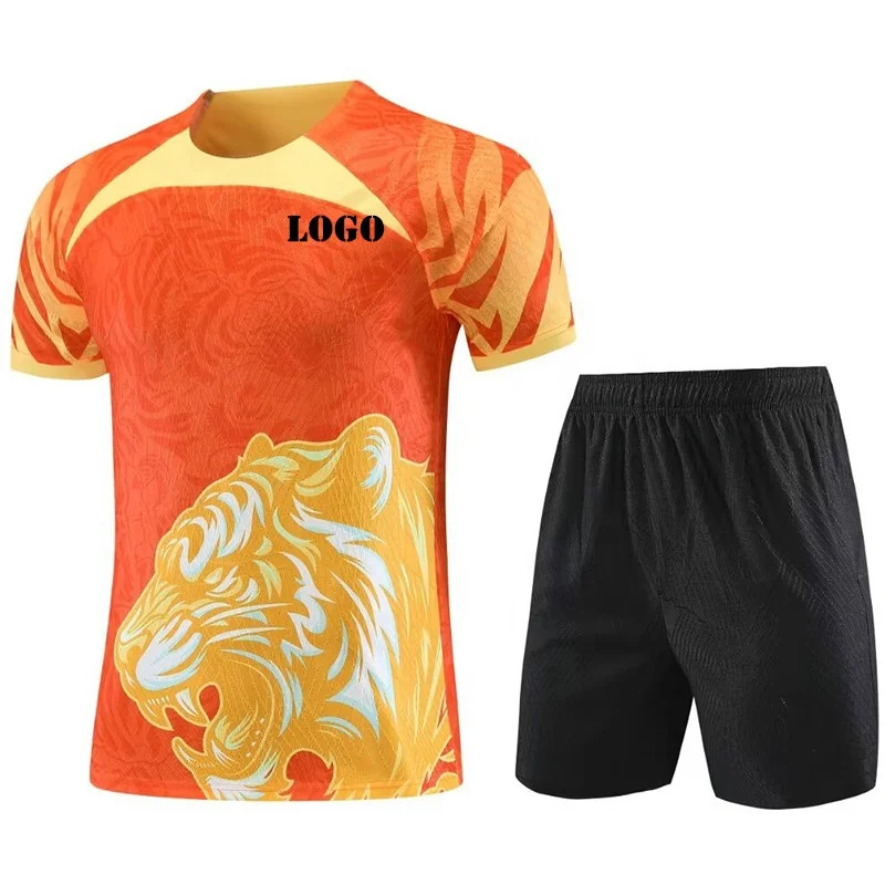 Football club set men customized soccer jersey men orange euro player version football jersey with shorts socks