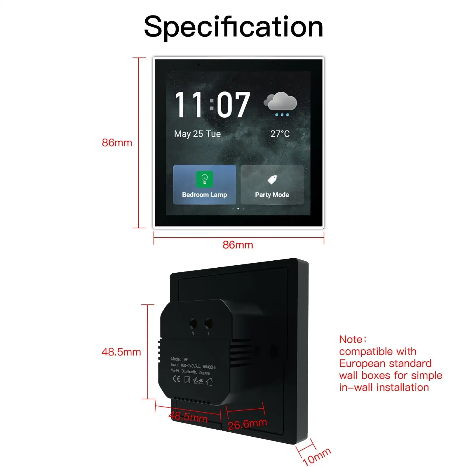 2022 Multi-Functional Tuya smart digital wifi zigbee wall light lcd touch screen panel switch controller for home