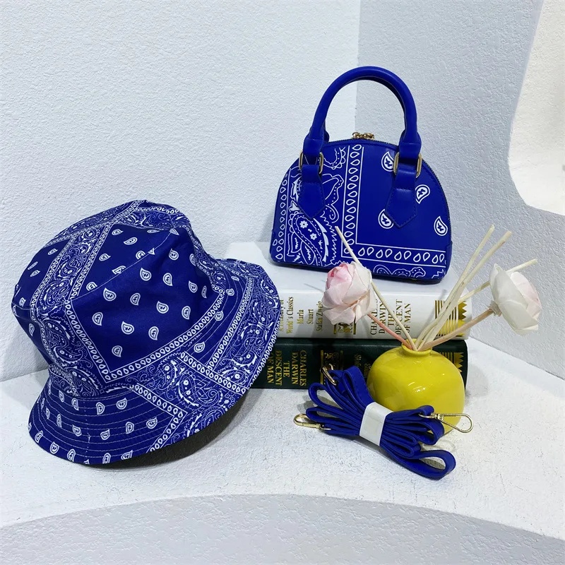2022 Summer Women Cashew Flower Bandana Print Hats And Purses Handbags Set Matching Purse And Hat Set Ladies Hand Bags