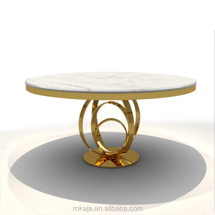 Modern Luxury Rotating Dinning Table Set Marble Gold Frame Stainless Steel Leg Malaysia Dining Tables