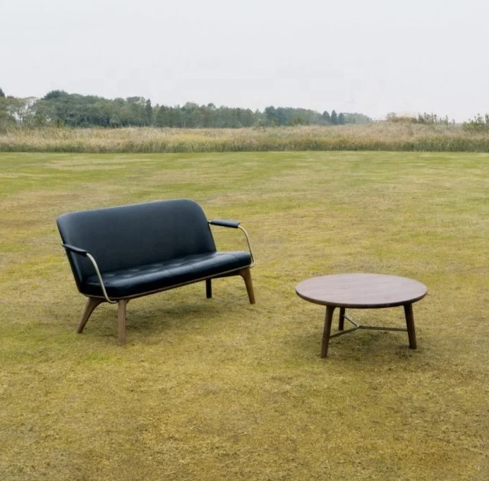 Modern Luxury Leather Studio Couch Apartment 2S Sofa Seater With Wood Legs