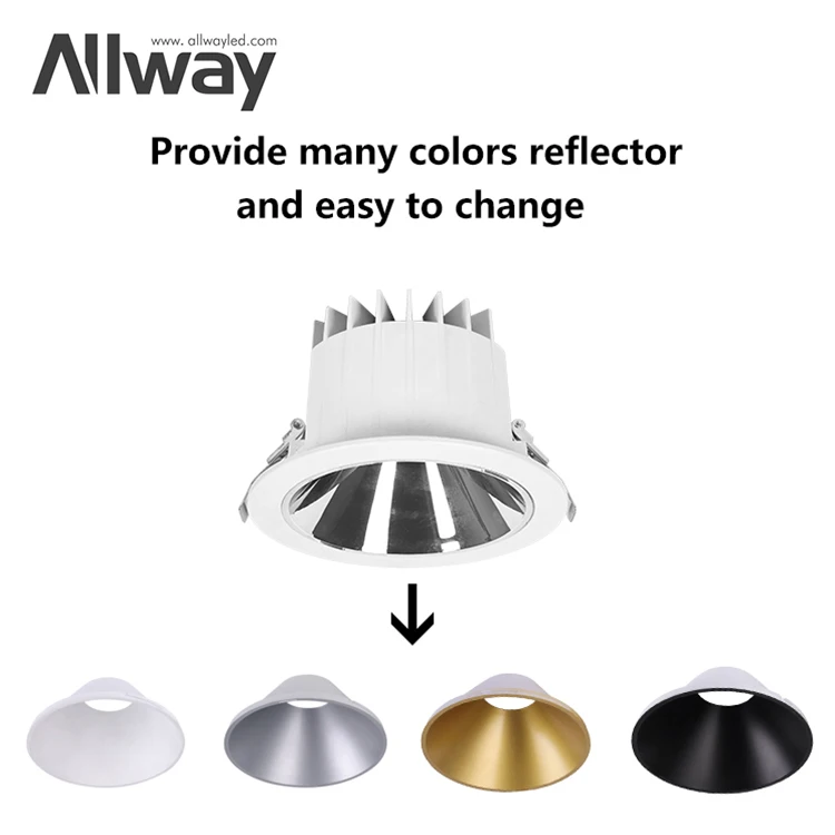 ALLWAY High Lumens Designer Tri Light Commercial Ip54 Aluminum Housing Indoor Led Slim Downlight