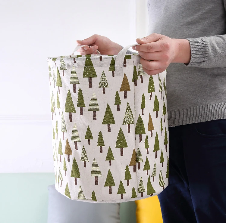 FF293 Clothes Toy Organizer Freestanding Waterproof Laundry Hampers with Handles Cotton Linen Collapsible Laundry Basket