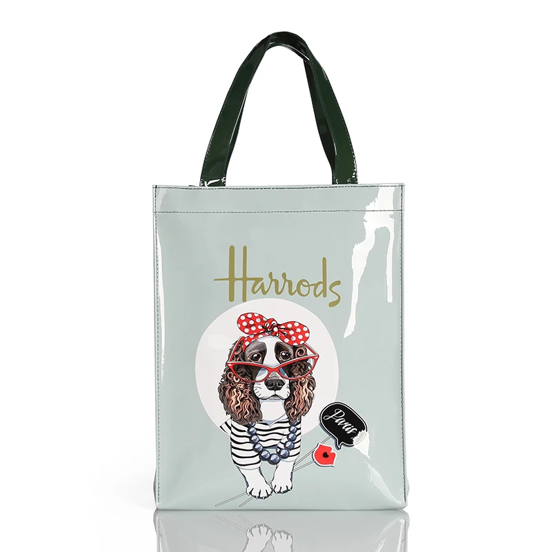 London Style PVC Reusable Shopping Bag  Eco Friendly Flower Shopper Bag Waterproof Handbag Lunch Tote